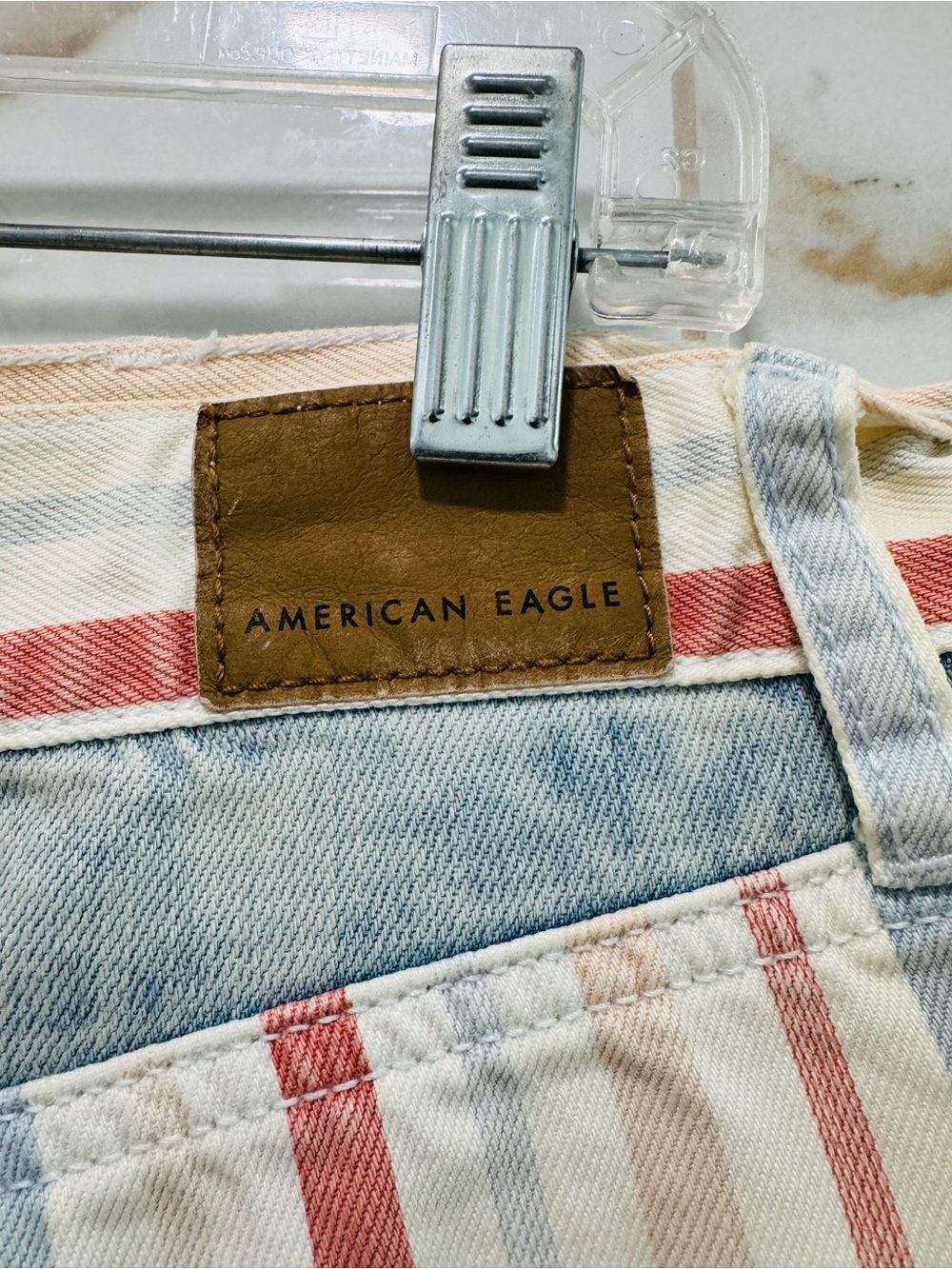 American Eagle Striped Denim Patchwork Cutoff Shorts Women’s Size 8 Festival Y2K - Picture 5 of 13